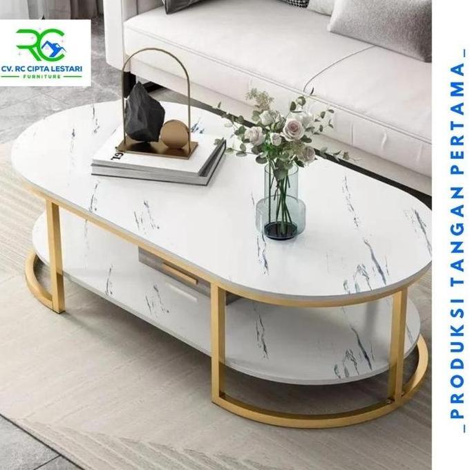 Terlaris Meja Tamu Oval Luxury Motif Marmer/New Produk