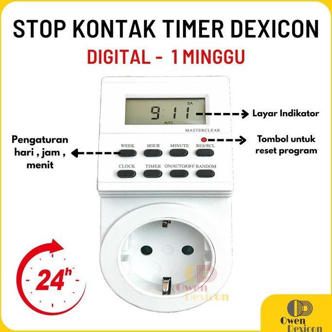 Listrikk- Dexicon Stop Kontak Timer 24 Jam Digital & Analog Saklar Otomatis Untuk Men-Charge Handpho