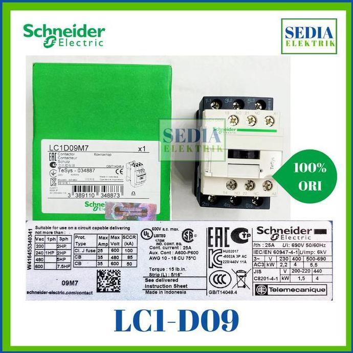 Kirimlangsung- Kontaktor Schneider Lc1D09M7 Lc1 D09 Lc1-D09