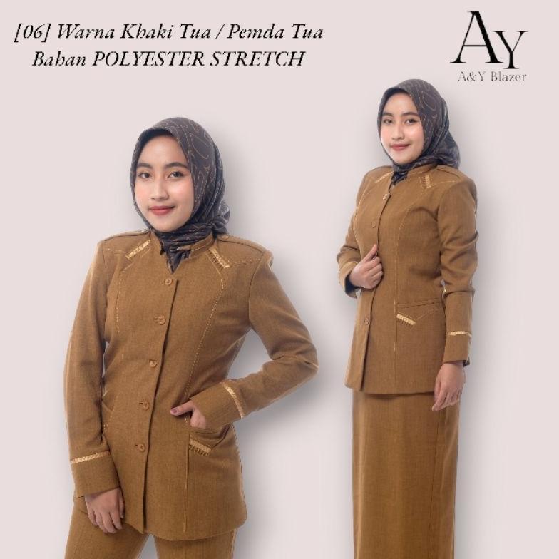 BEST SELLER [06] [ BAHAN TEBAL ] A&Y BLAZER BAJU SERAGAM PEMDA PDH GURU / PNS WANITA WARNA KHAKI TUA