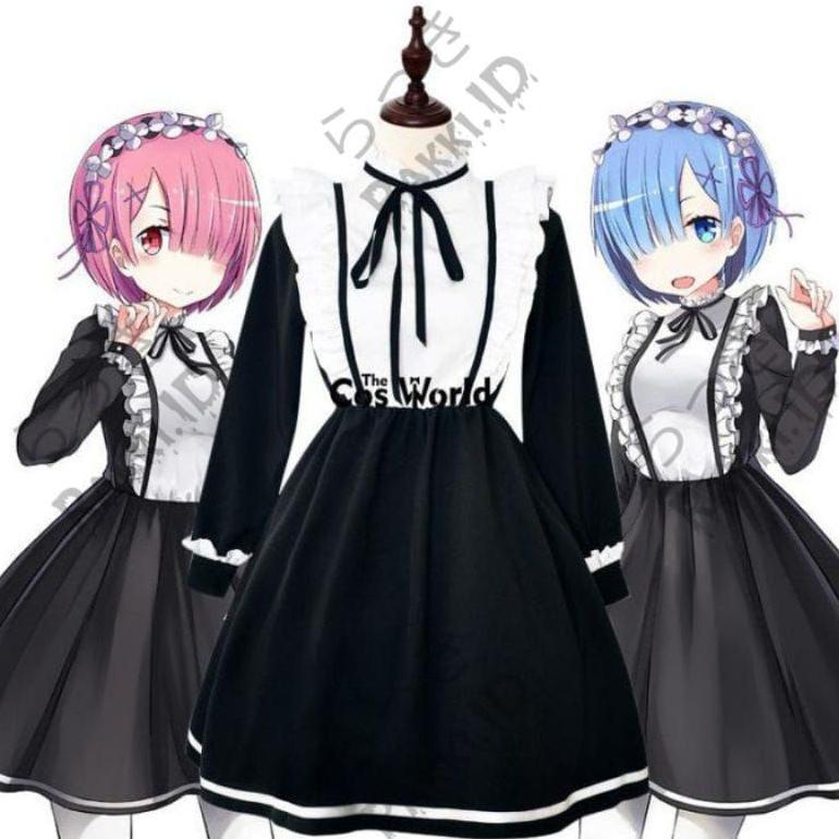 Promo  Kostum Anime Girls Maid Ram Rem Re:Zero Costume Cosplay Ready Stok
