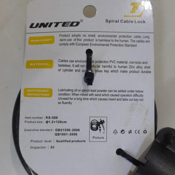 Kunci Gembok Spiral Motor Sepeda United Ks588