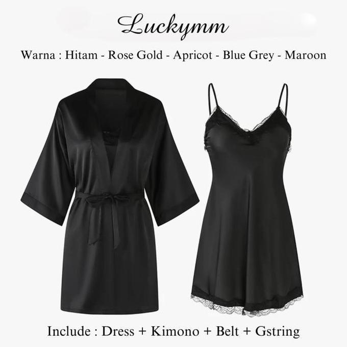 Terpopuler- Olivia - Baju Tidur Wanita Dewasa / Sleepwear Kimono Satin 2In1 / Baju Tidur Kimono Sati
