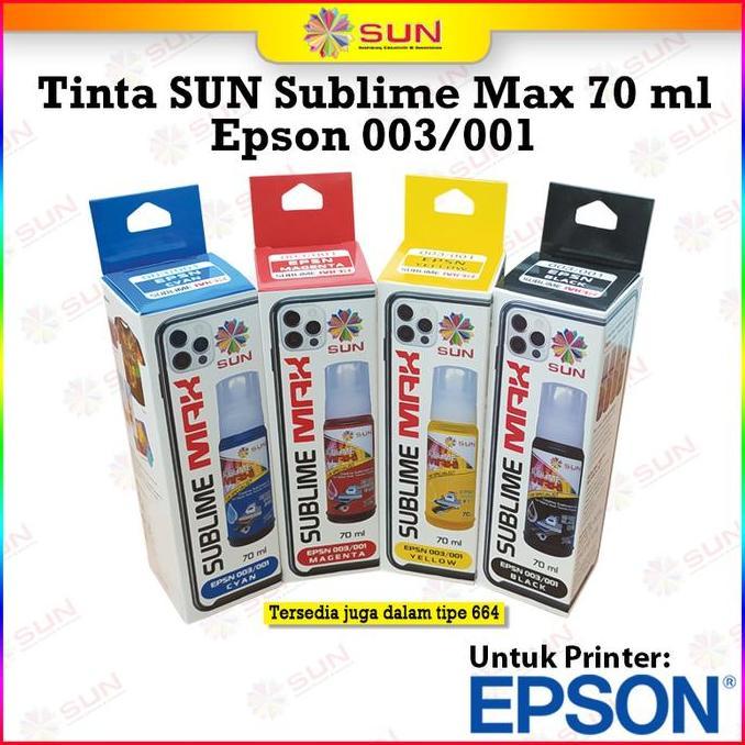 Terpopuler- Tinta Epson Sublim 003/001/664/057 - Sun Sublime Max 70 Ml (Transfer Ke Mesin Press Kaos