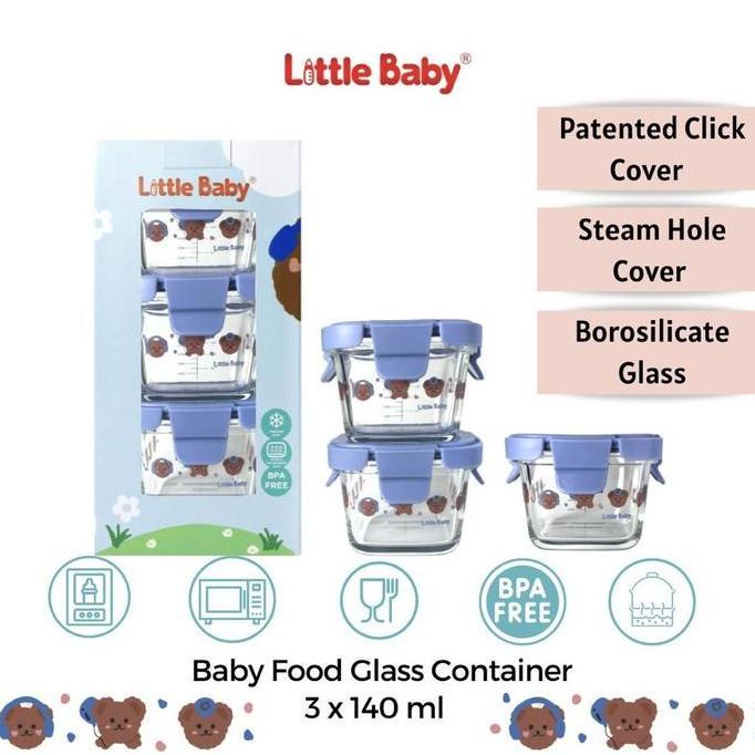 Promo Little Baby -Glass Food Container Borosilicate Glass Container Set 3 Pcs 140Ml