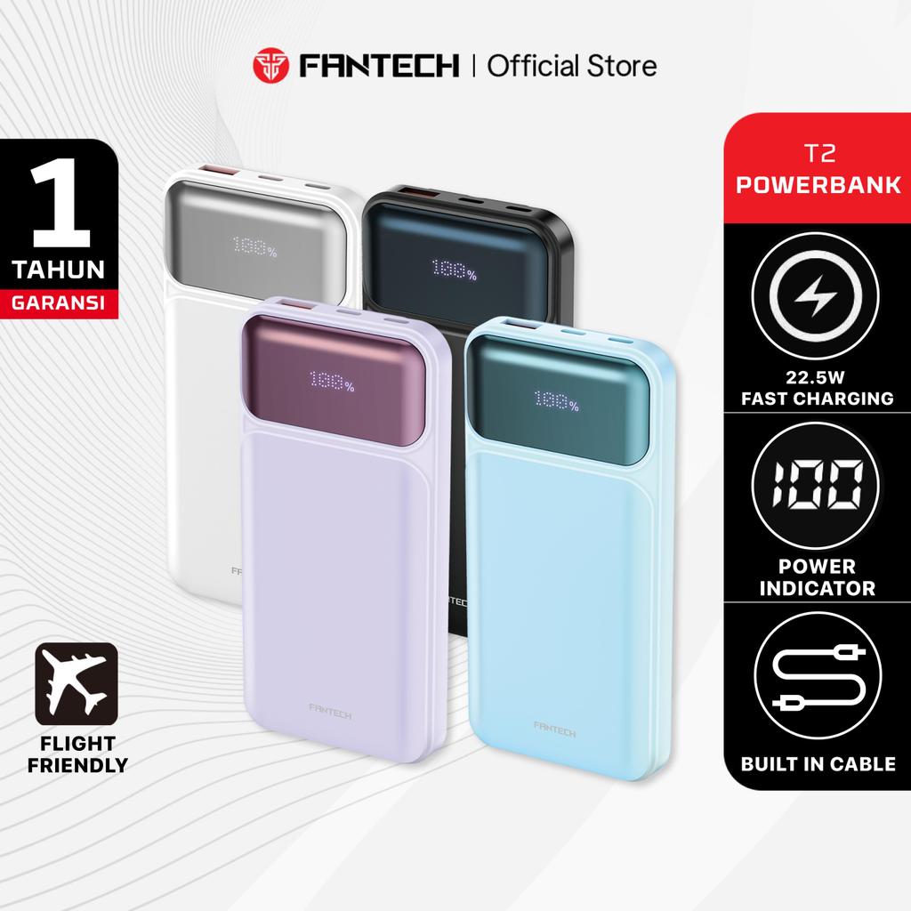 Fantech Powerbank 22.5W 10000 mAh Fast Charging Mini LCD with Kabel Data Type C USB Lightning PowerP