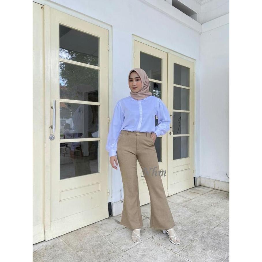 Yurima- Celana Kerja Cutbray Panjang Wanita Putih, Cutbray Pants