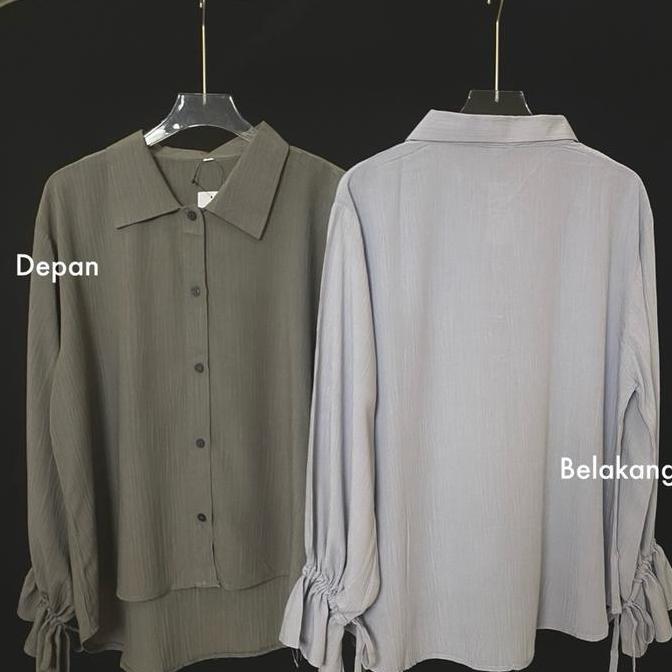 Topyoux- Hylooks Zeya Shirt Kemeja Tali Rayon Crinkle Korean Style Atasan Wanita Serut Panjang Overs