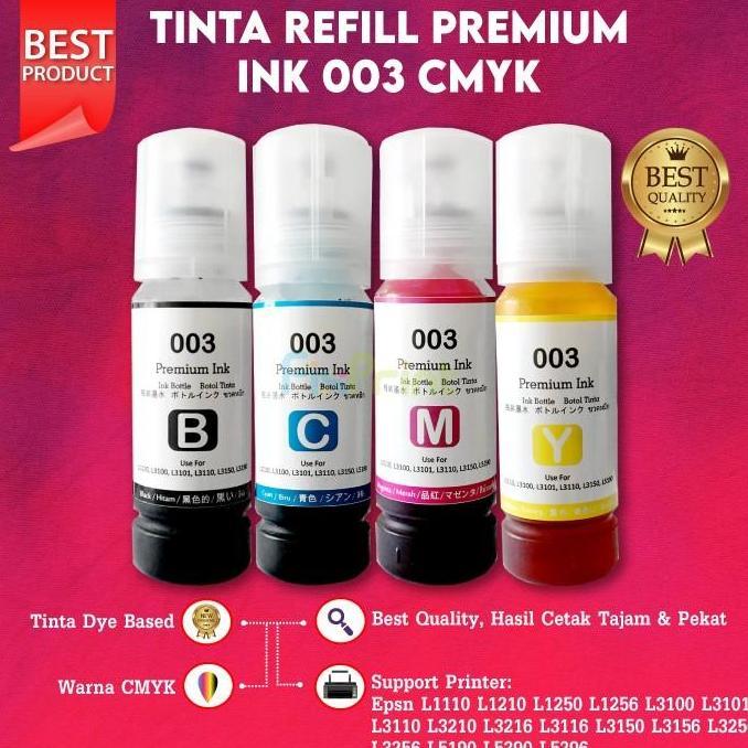 Solid- Tinta 003 Black C13T00V199 Cartridge Printer L1210 L1250 L3210 L3250