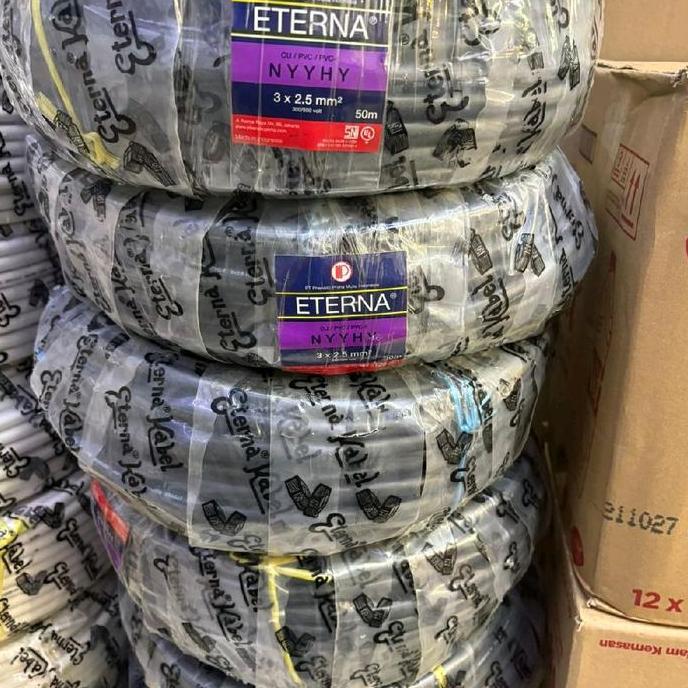 Promo Kabel NYYHY 3X2,5 mm ETERNA / NYY HY 3X2,5 / HITAM SERABUT / 1ROLL 50M Diskon