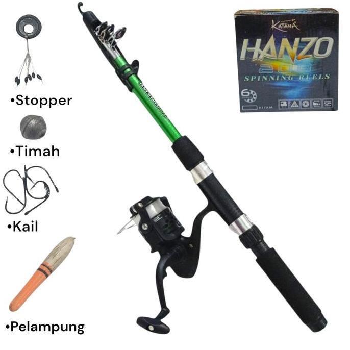 Codbisa- Termurah Set Pancing Hanzo 200 6 Bearing Siap Pakai Joran Panjang 1.5 Meter Kekuatan 10 Lbs
