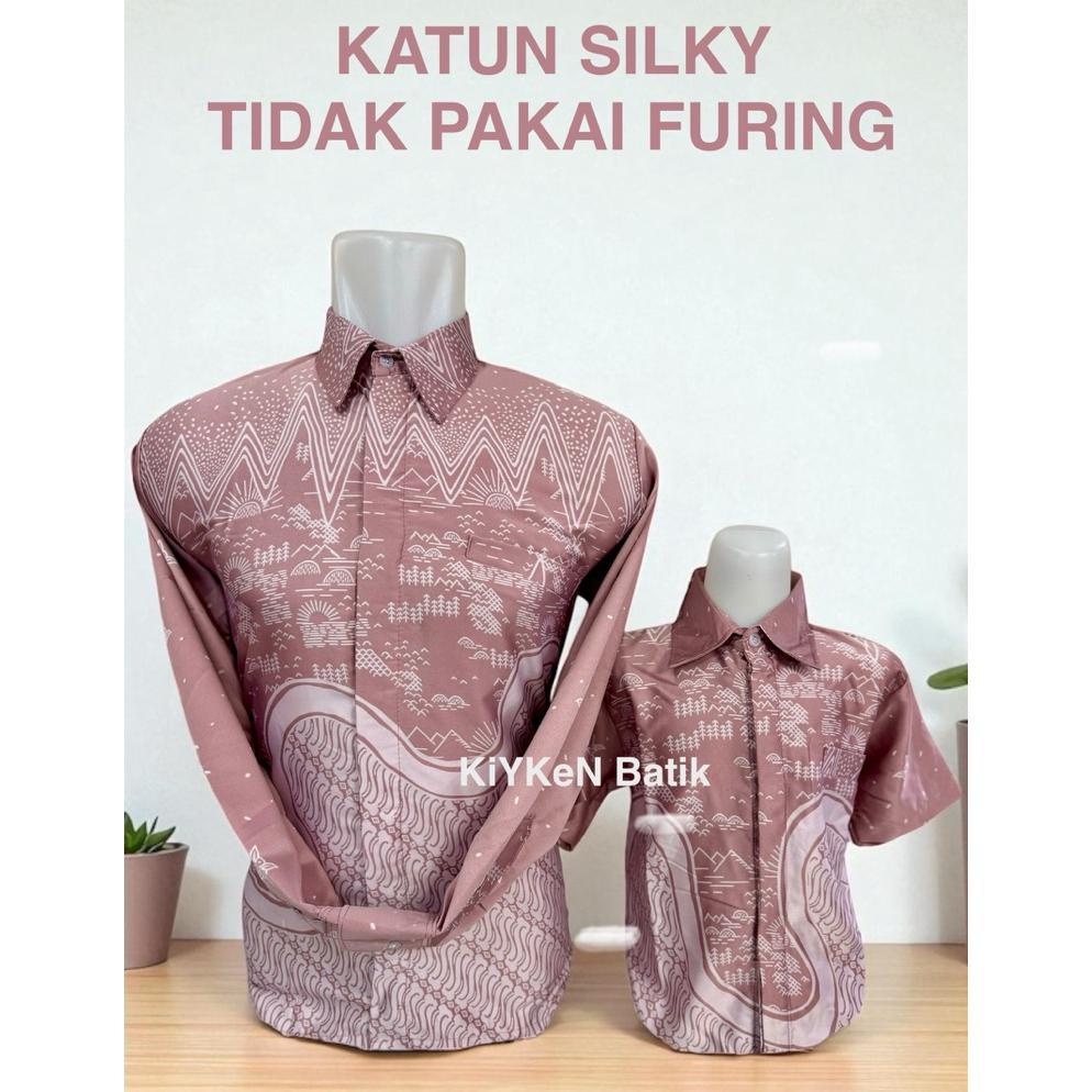 Berkualitas Pink Silky Rose Gold,Taidak Pakai Furing,Batik Couple Ayah Anak,Rok Lilit,Rok Plisket Pi