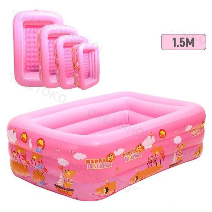 DORMINO 150cm Kolam renang anak + pompa 150cm Kolam Renang Anak Jumbo 3Rings Kolam Keluarga Tiup Bes