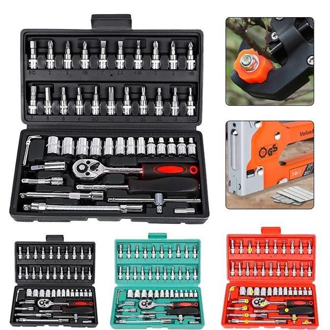 CARMANELO Set Kunci Socket 46 PCS full Set (1/4 ") Pas Ring L Motor Kunci/kunci l set  lengkap/kunci