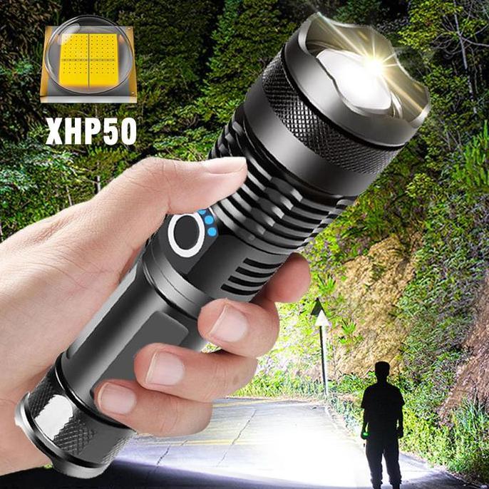 CARMANELO Senter LED XHP70 Jarak Jauh Super Terang /senter terang jarak jauh/senter police swat lamp