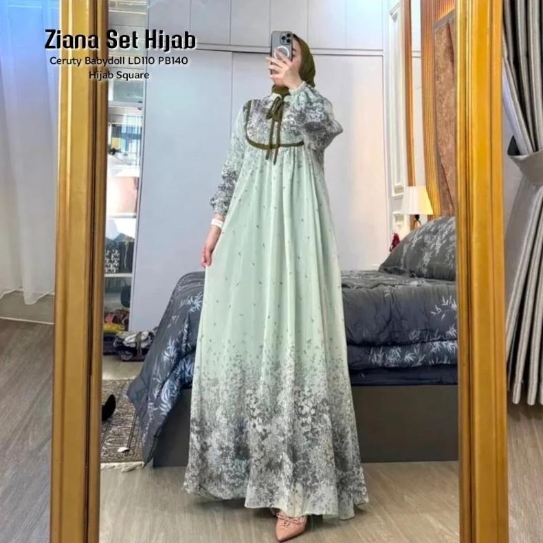 Terbaru Azura 3 Set Hijab Segi4 / Gamis Dress Plisket / Gamis Wanita Kekinian / Terbaru