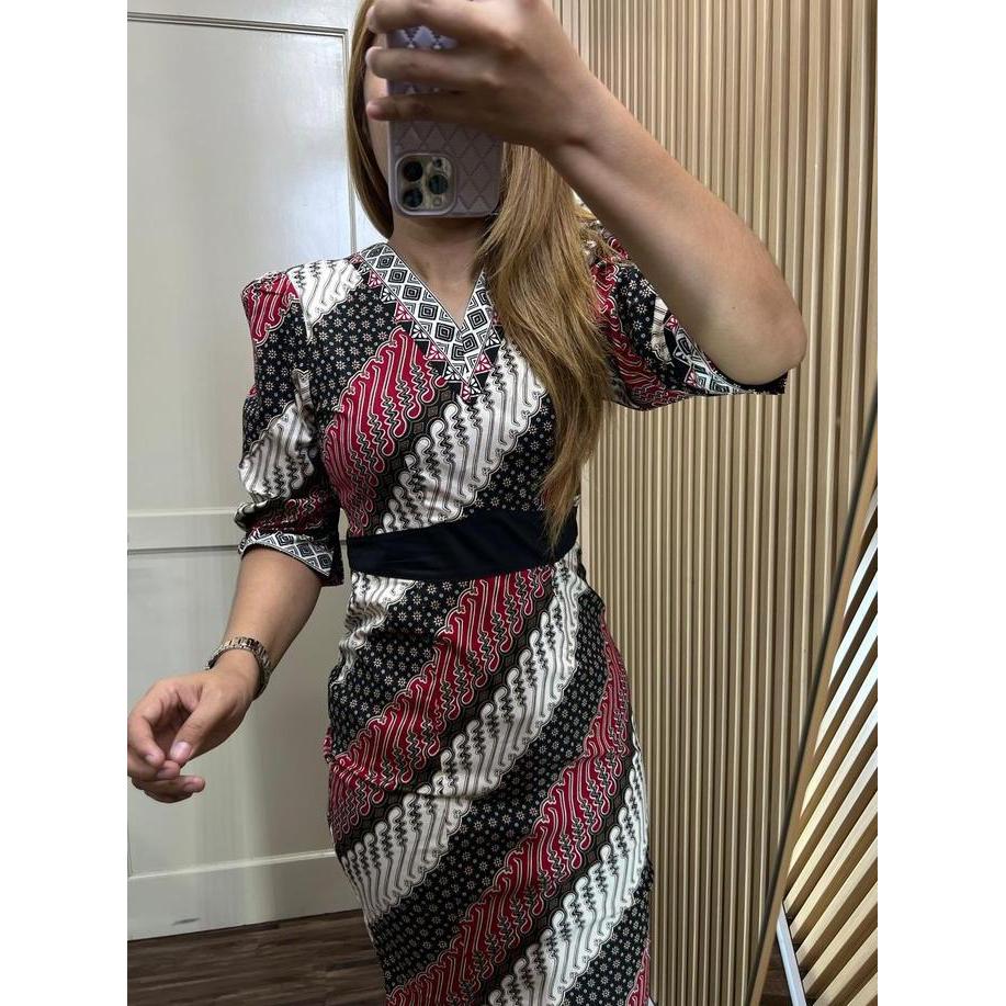 Promo ALTHREE Clothing -  TIAR Dress Batik Katun Stretch Wanita Formal Pendek Casual Diskon
