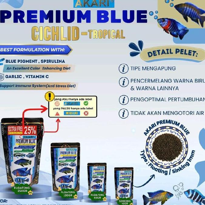 Catbull- Akari Premium Blue Cichlid Chiclid Tropical 100 Gr Makanan Ikan Pakan Pelet Ikan Biru Chann