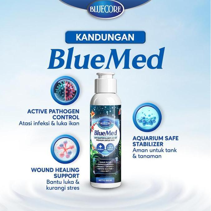 Catbull- Bluecore Bluemed - Cairan Anti Jamur & Antibiotik Ikan Mengatasi White Spot, Fin Rot, Infek