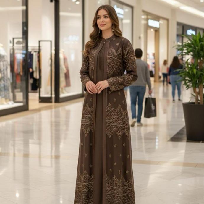 Gamis Melly kombinasi motip tile sapto mix satin cristal AS