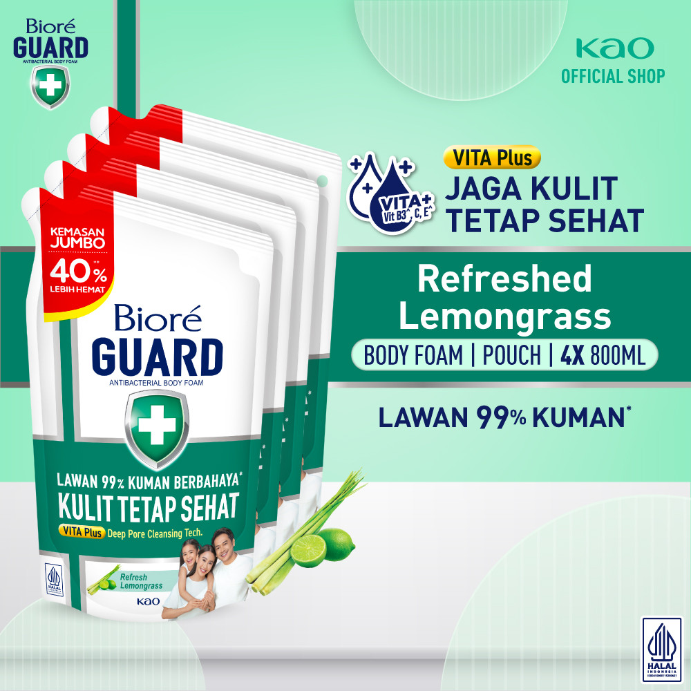 Biore Guard Refreshed Lemongrass 800ml Pouch Fourpack