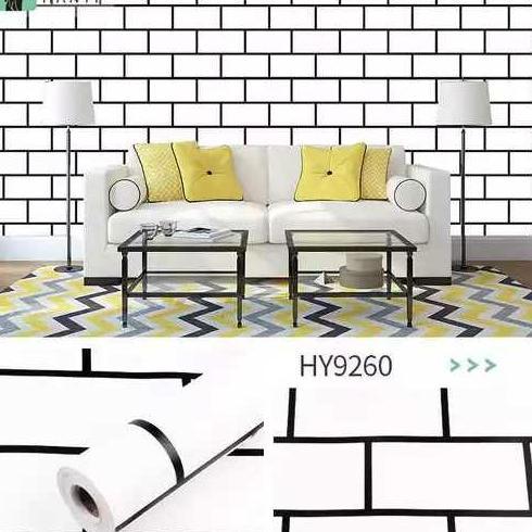 Cat- Wallpaper Dinding Motif Bata Putih List Hitam  7/8M X 45Cm