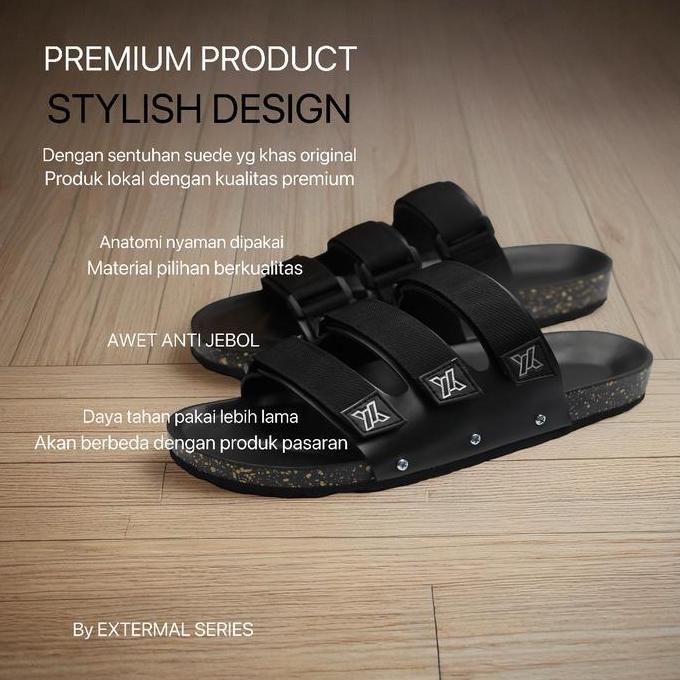 Kets- Extermal Sandal Casual Pria Selop Tali 3 Terbaru Kekinian Viral Ex030 Kulit Sintetis Premium S