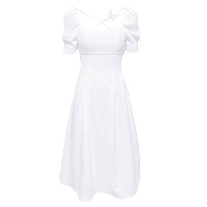 Promo [ADA SIZE JUMBO] D0670 MILA KOREAN STYLE VINTAGE MIDI DRESS PANTAI PUTIH POLOS PANTAI BUTTERFL