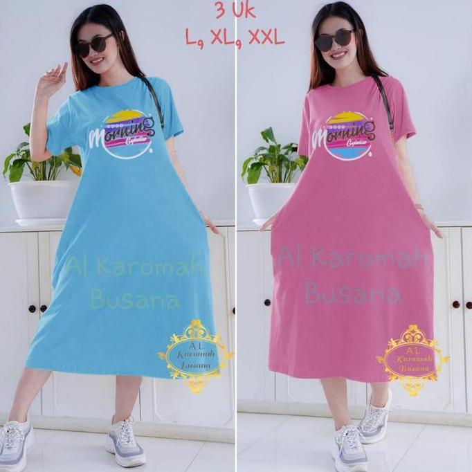 Promo Dress Wanita / Daster Wanita Jumbo / Dress Good Morning Lengan Pendek / Dress 3 Ukuran L XL Da
