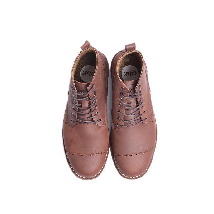 100% AMAN OTIV Gama Dark Brown - Sepatu Boots Kulit Asli Pria