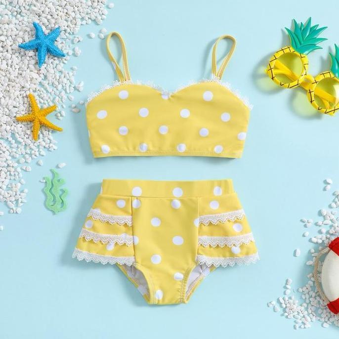 BEBAS ONGKIR - Yellow Polka Swimsuit | Baju Renang Anak Perempuan | Bikini Anak Perempuan | Swimsuit