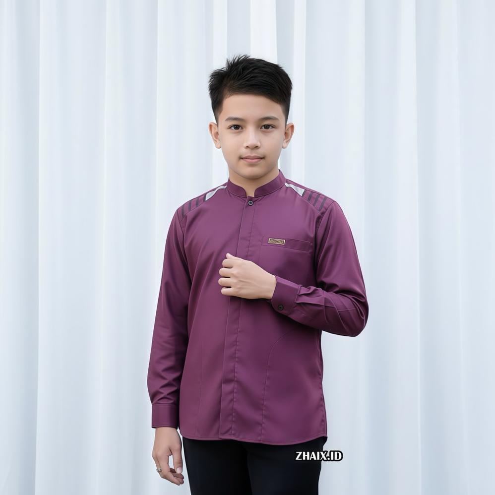 FREE ONGKIR BAJU KEMEJA KOKO MUSLIM ANAK LAKI LAKI LENGAN PANJANG BAHAN KATUN MOTIF POLOS AL QORNI