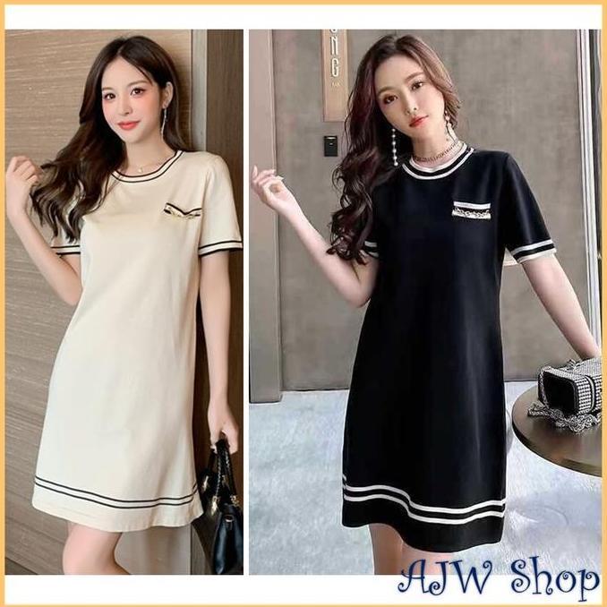 Promo AJW [SAK] Dress Wanita Kekinian Polos | Dress Wanita Kekinian Lengan Pendek | Dress Wanita Cas