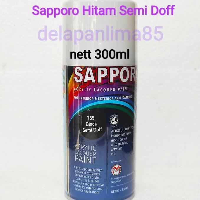 Cat- Sapporo Paint Black Semi Doff/Hitam Semi Doff/Cat Semprot/Pylox/Pilox