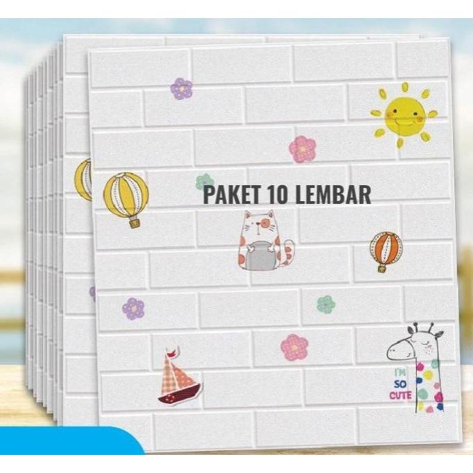 Cat- [ Paket 10 Lembar ] Wallpaper 3D Foam Batu Bata / Sticker Dinding Timbul Motif Cute