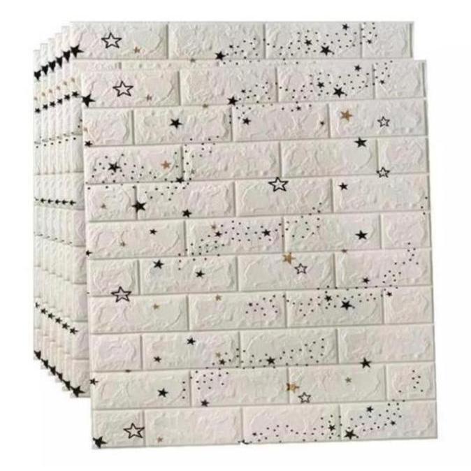 Cat- [ Paket 10 Lembar ] Wallpaper 3D Foam Batu Bata / Sticker Dinding Timbul Motif Star / Bintang