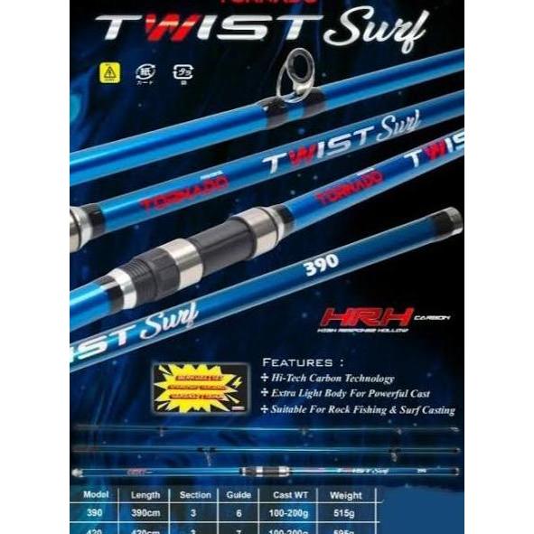 Joran Surf/ Joran Carbon Sambung 3 Tornado Twist Ukuran 420/ 450