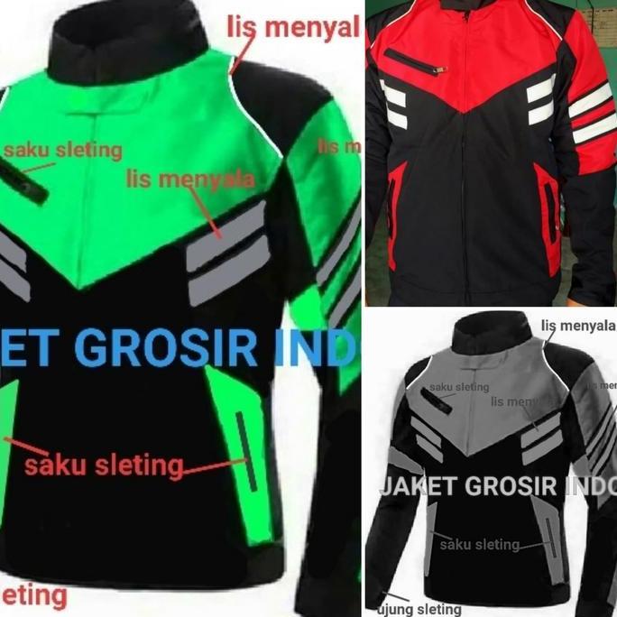 Boywings- Jaket Turing Merah.Abu.Hijau Motor Keren Kombinasi Pria Cowok Polos Dewasa Parasut Racing