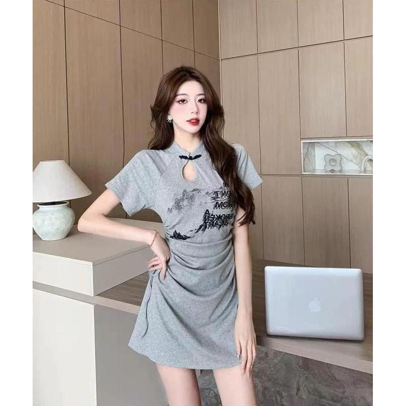 Terlaris Mini Dress Cheongsam Wanita Import | Bahan Kaos Import Premium Quality