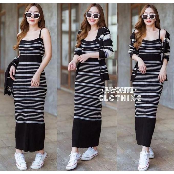 Promo HCLL Dress Jemia + Cardi - Casual Dress - Dress Rajut Wanit Terbaru Diskon