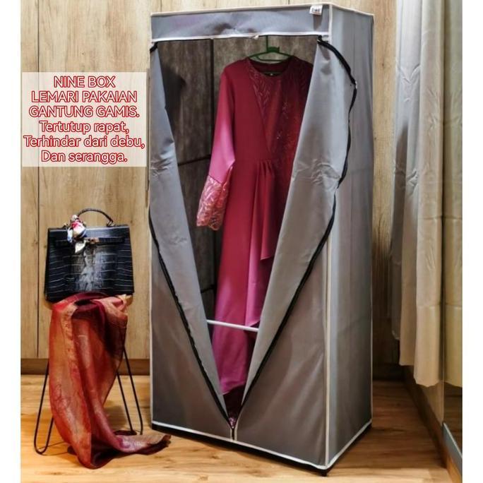 Nine Box Lemari Furniture Pakaian Penyimpanan Gantung Gamis Khimar dengan pipa Besi dan sarung PVC m