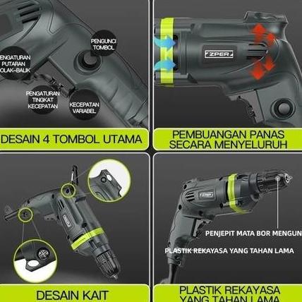 Supertool- Zper Mesin Bor 350W Listrik Bolak Bali Hand Electric Drill Berlaku Untuk 2-10Mm Mata Bor 