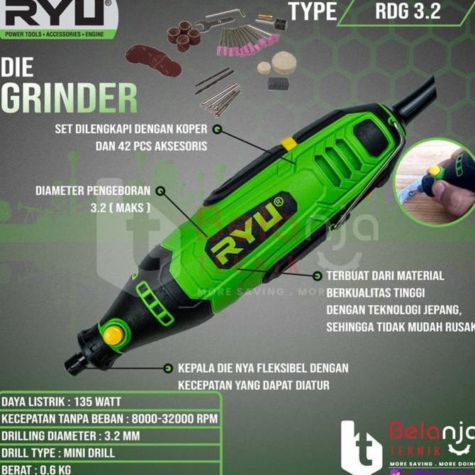 Supertool- Ryu Mini Die Grinder Listrik Rdg 3.2 Mesin Grafir Tuner Drill Bor Mini