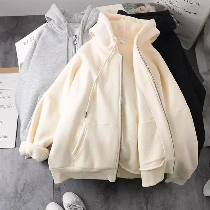 Jaket Hoodie Zipper Polos Unisex Oversize Import Jaket Ziper Wanita
