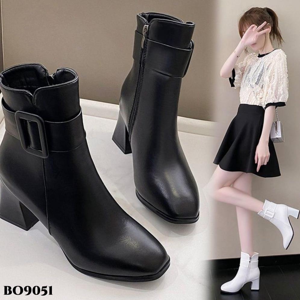 HOT PRODUCT PRF Sepatu Boots Flat Korea BO9051 Heel 7cm PU