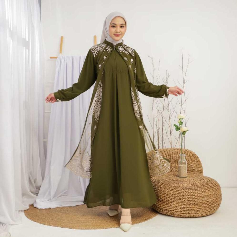 FREE ONGKIR AMANDA DRESS CERUTI BRUKAT DOUBLE LAYER  GAMIS FASHION MUSLIM KONDANGAN BY HALLOVIN