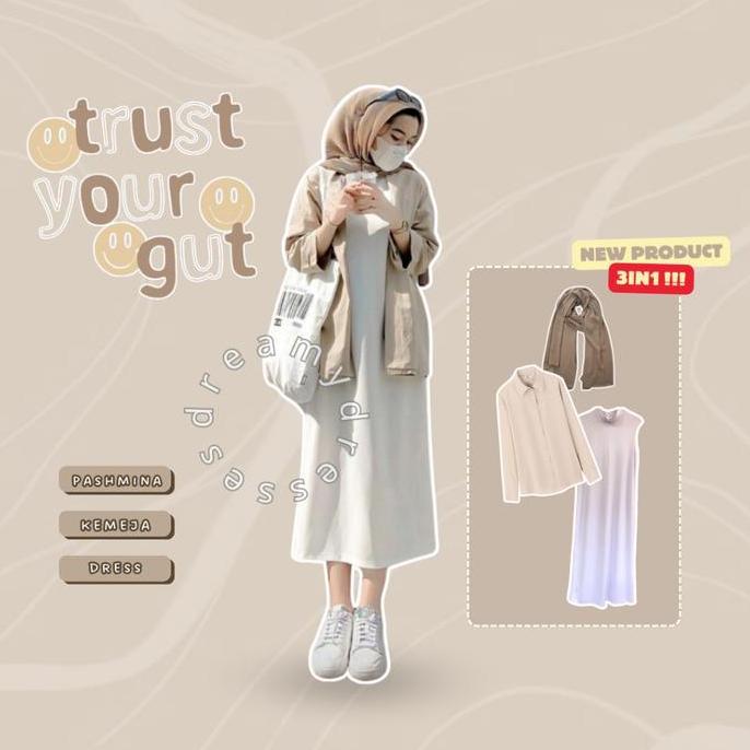 DF381 >> ONE SET 155 - (Inner Dress, Kemeja, Pashmina) Inner Gamis Tanpa Lengan-Gamis Kutung Spandek