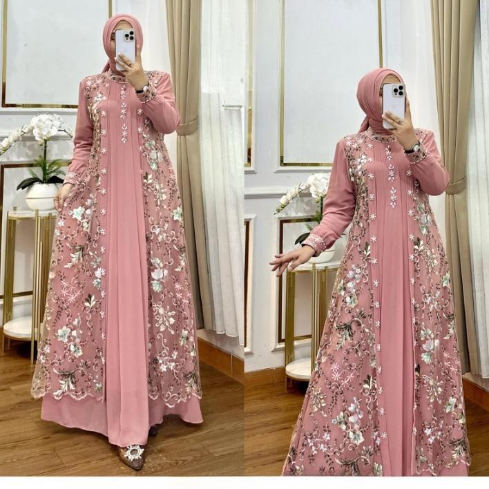 FREE ONGKIR GAMIS PESTA MEWAH ELEGAN MISELA DRSES BO SIZE M L XL XXL XXXL LD 100-130 CM PB 140 CM BA