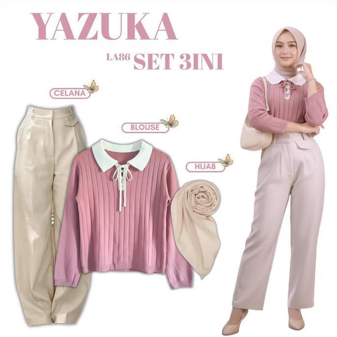 DI9 - Outfit Remaja Hijab | Blouse+ Oro Pants + Hijab |   Baju  Simple Untuk Kuliah Healing - LA86