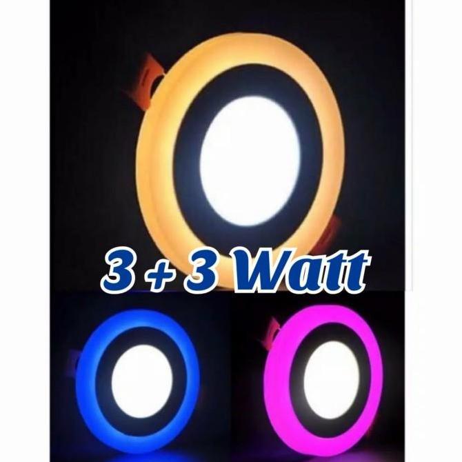 Lampu Downlight LED 2 Warna 3+3 Watt Bulat/Kotak/Biru/Kuning/Pink
